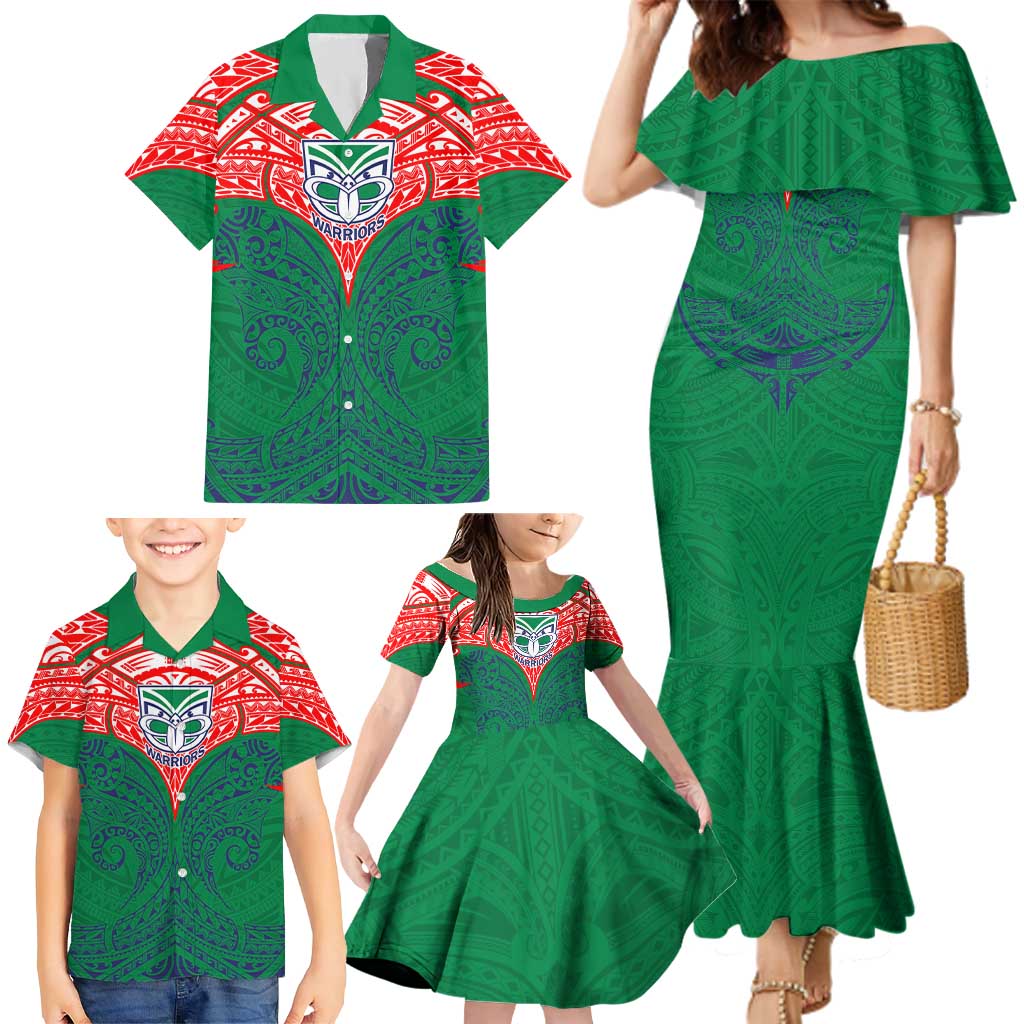 Personalized New Zealand Warriors Family Matching Mermaid Dress and Hawaiian Shirt Polynesian Tribal Pattern Style