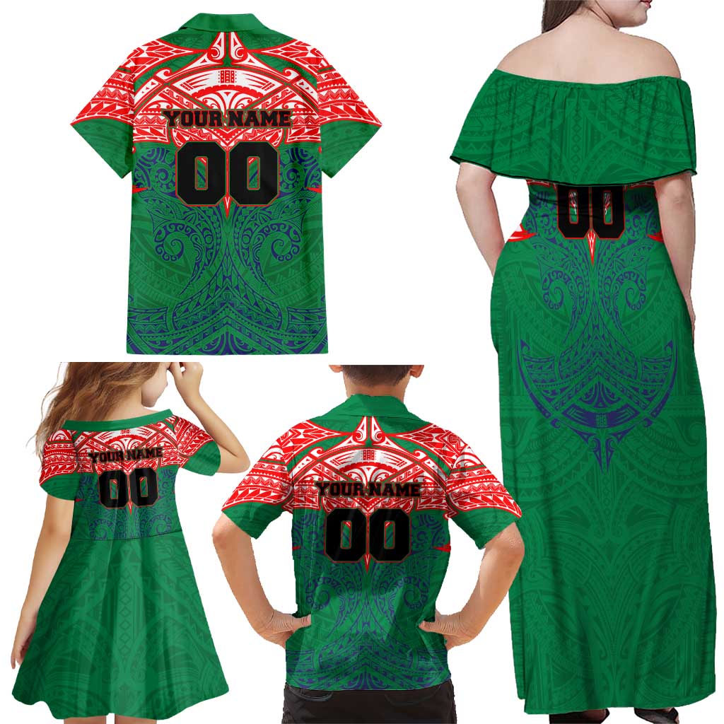 Personalized New Zealand Warriors Family Matching Off Shoulder Maxi Dress and Hawaiian Shirt Polynesian Tribal Pattern Style