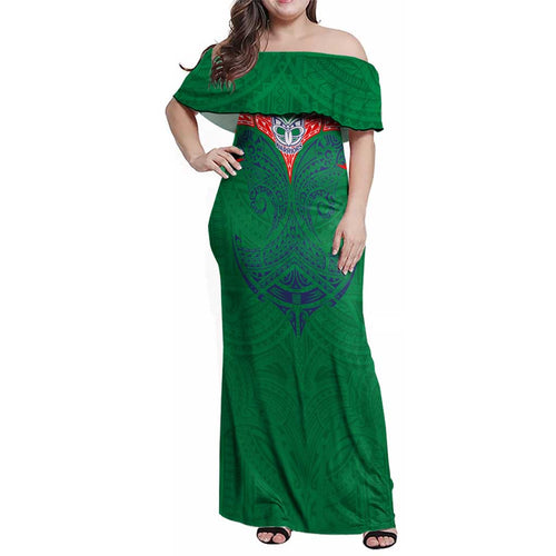 Personalized New Zealand Warriors Family Matching Off Shoulder Maxi Dress and Hawaiian Shirt Polynesian Tribal Pattern Style