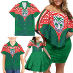 Personalized New Zealand Warriors Family Matching Off Shoulder Short Dress and Hawaiian Shirt Polynesian Tribal Pattern Style