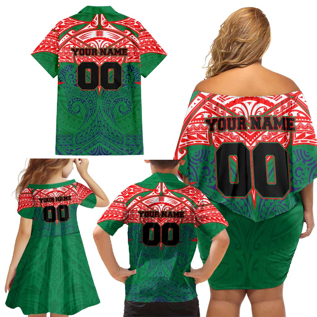 Personalized New Zealand Warriors Family Matching Off Shoulder Short Dress and Hawaiian Shirt Polynesian Tribal Pattern Style
