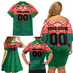 Personalized New Zealand Warriors Family Matching Off Shoulder Short Dress and Hawaiian Shirt Polynesian Tribal Pattern Style