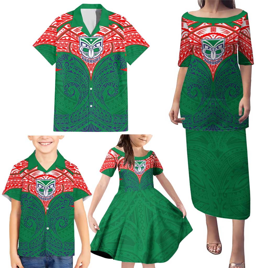 Personalized New Zealand Warriors Family Matching Puletasi and Hawaiian Shirt Polynesian Tribal Pattern Style