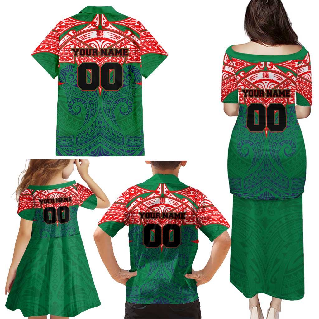 Personalized New Zealand Warriors Family Matching Puletasi and Hawaiian Shirt Polynesian Tribal Pattern Style