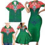 Personalized New Zealand Warriors Family Matching Short Sleeve Bodycon Dress and Hawaiian Shirt Polynesian Tribal Pattern Style