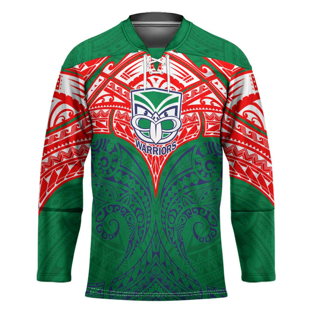Personalized New Zealand Warriors Hockey Jersey Polynesian Tribal Pattern Style