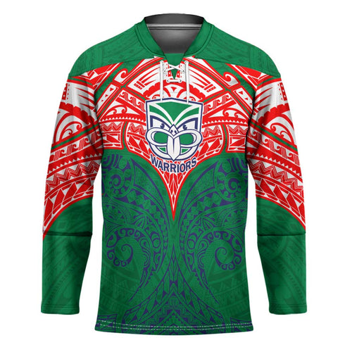 Personalized New Zealand Warriors Hockey Jersey Polynesian Tribal Pattern Style