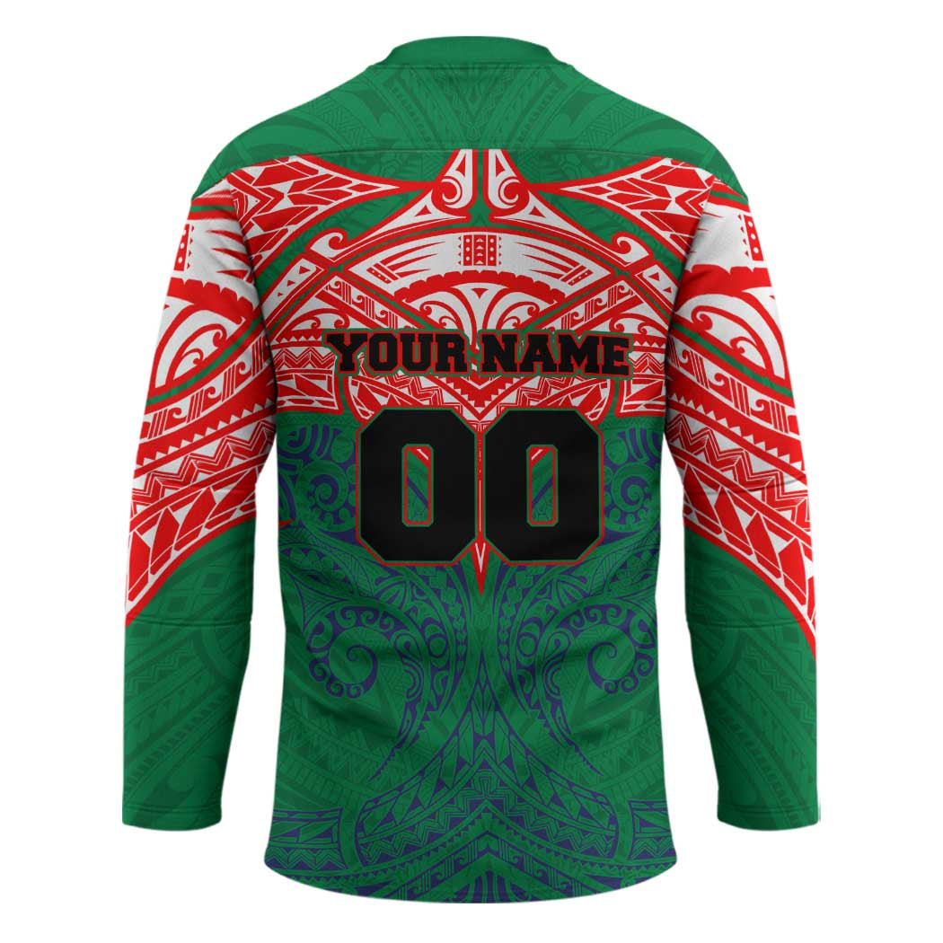 Personalized New Zealand Warriors Hockey Jersey Polynesian Tribal Pattern Style