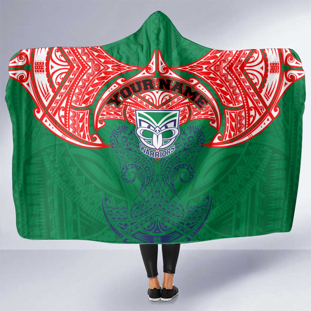 Personalized New Zealand Warriors Hooded Blanket Polynesian Tribal Pattern Style