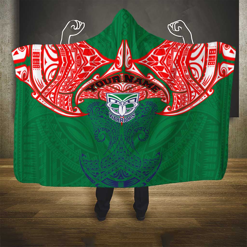 Personalized New Zealand Warriors Hooded Blanket Polynesian Tribal Pattern Style