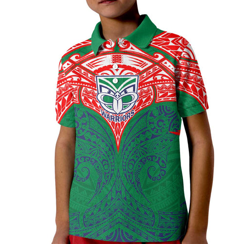Personalized New Zealand Warriors Kid Polo Shirt Polynesian Tribal Pattern Style