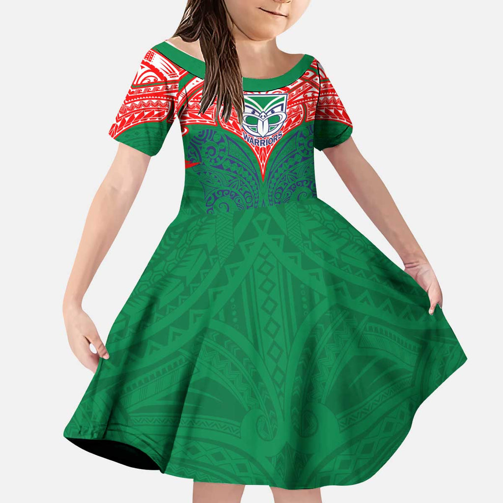 Personalized New Zealand Warriors Kid Short Sleeve Dress Polynesian Tribal Pattern Style