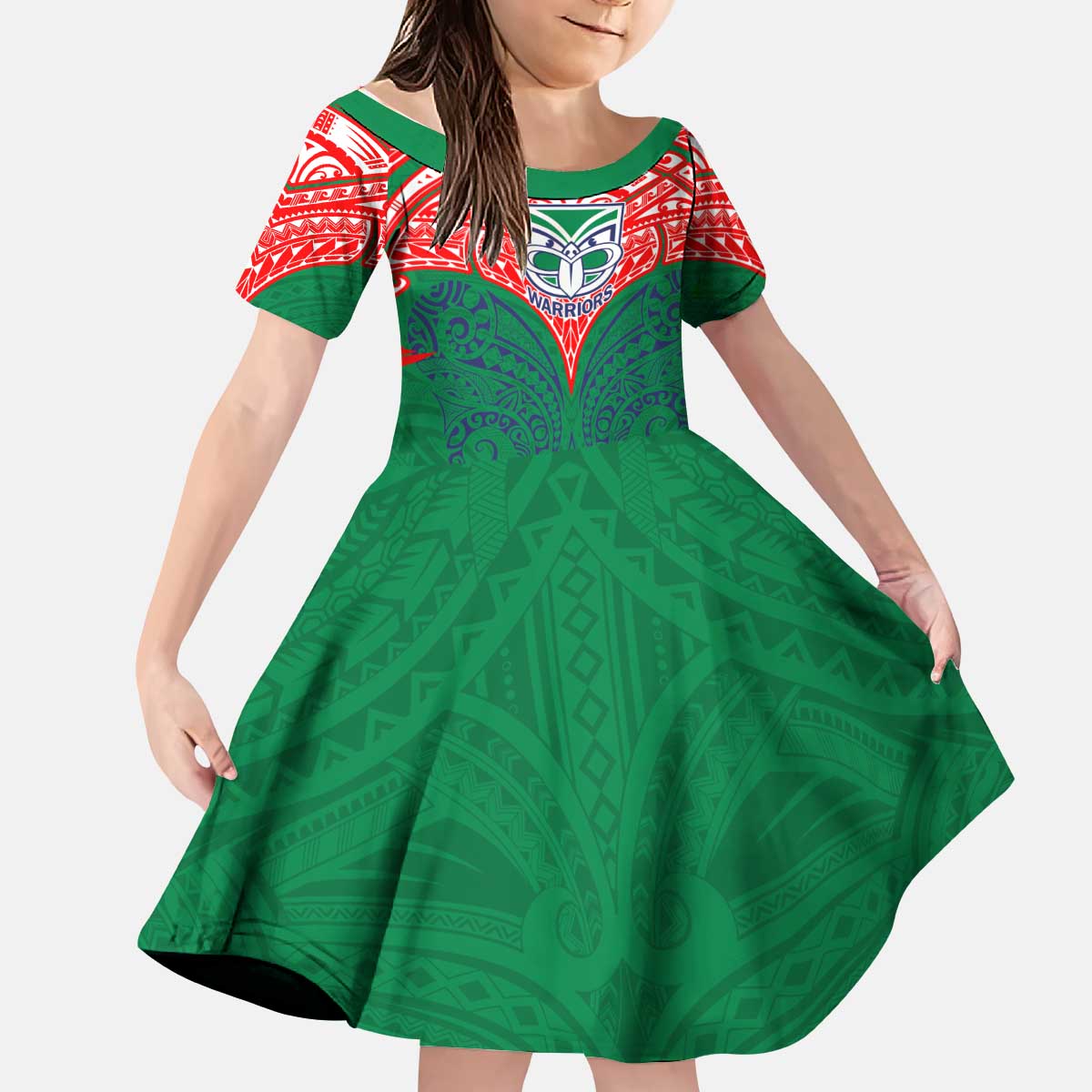 Personalized New Zealand Warriors Kid Short Sleeve Dress Polynesian Tribal Pattern Style