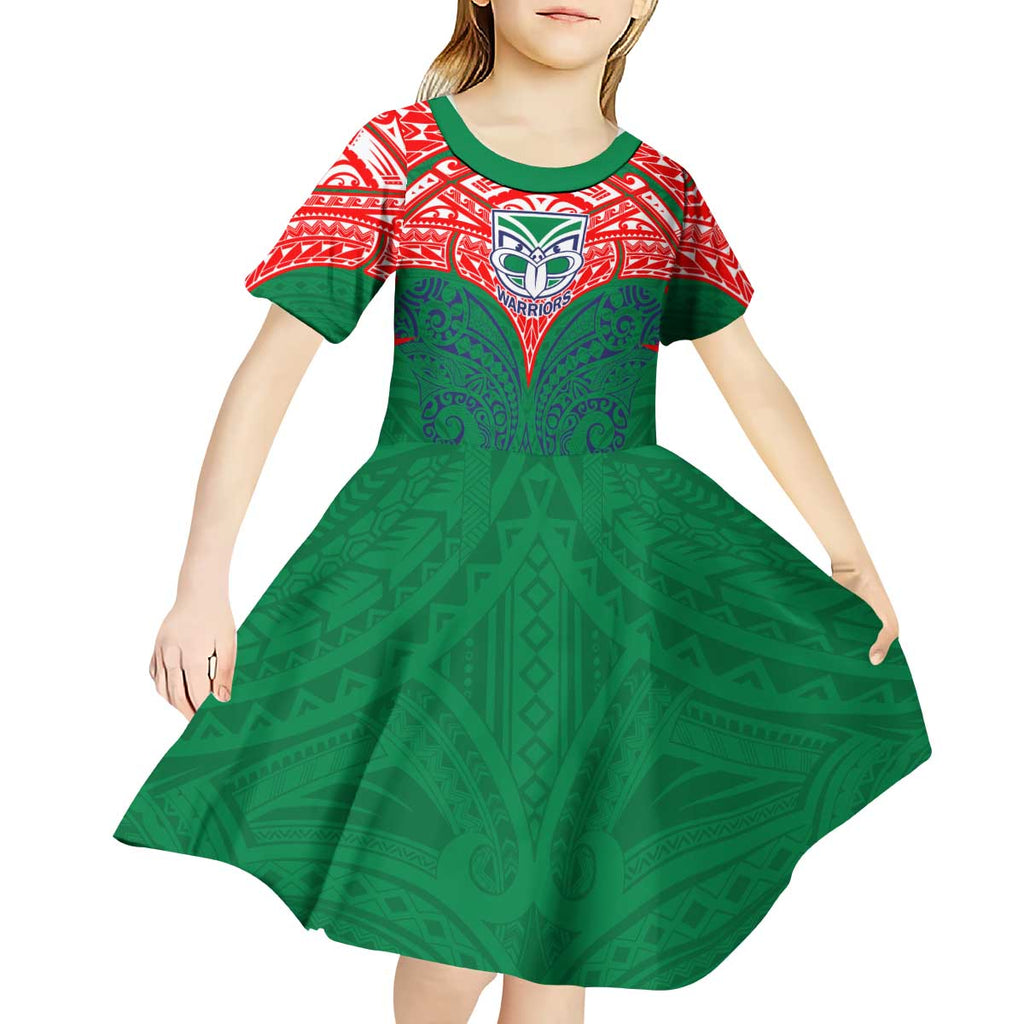 Personalized New Zealand Warriors Kid Short Sleeve Dress Polynesian Tribal Pattern Style
