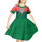 Personalized New Zealand Warriors Kid Short Sleeve Dress Polynesian Tribal Pattern Style