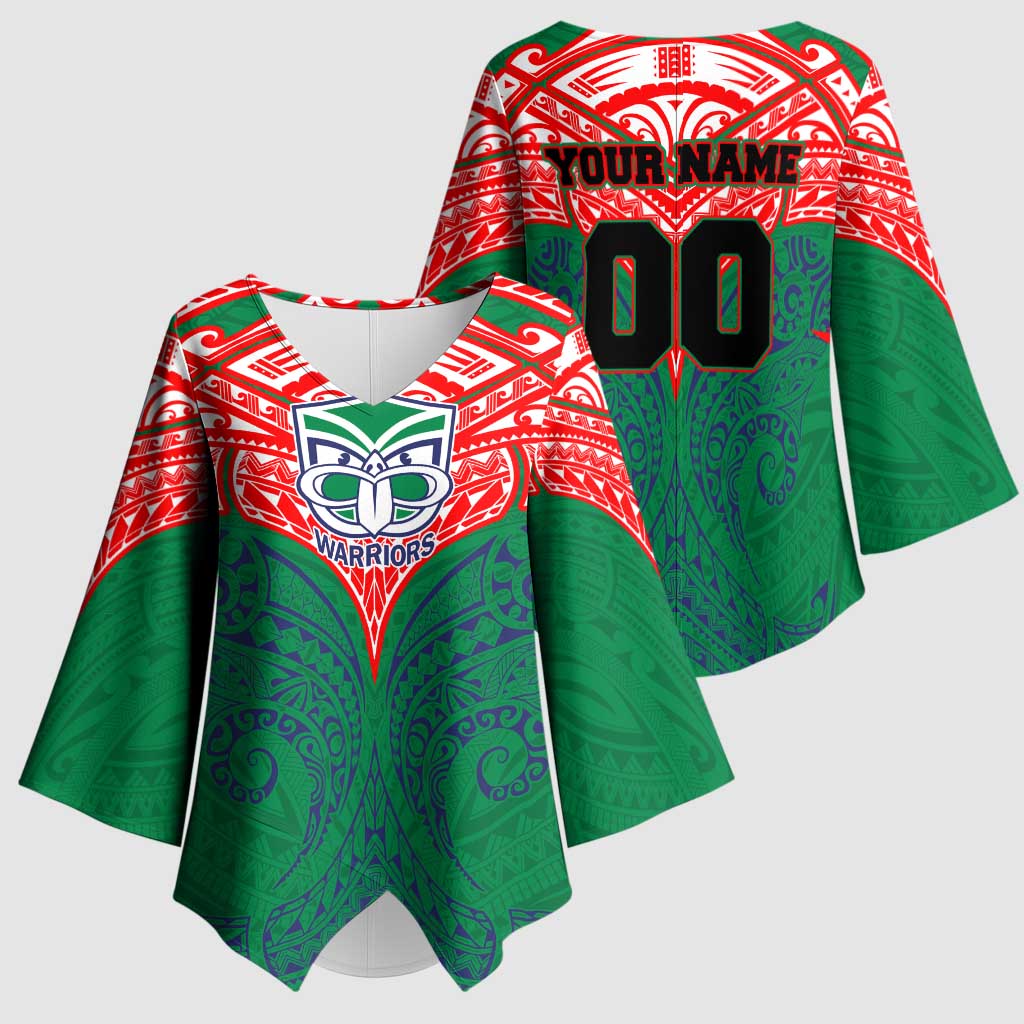 Personalized New Zealand Warriors Kimono Sleeve Blouse Polynesian Tribal Pattern Style
