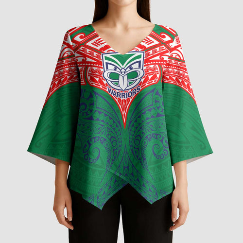 Personalized New Zealand Warriors Kimono Sleeve Blouse Polynesian Tribal Pattern Style