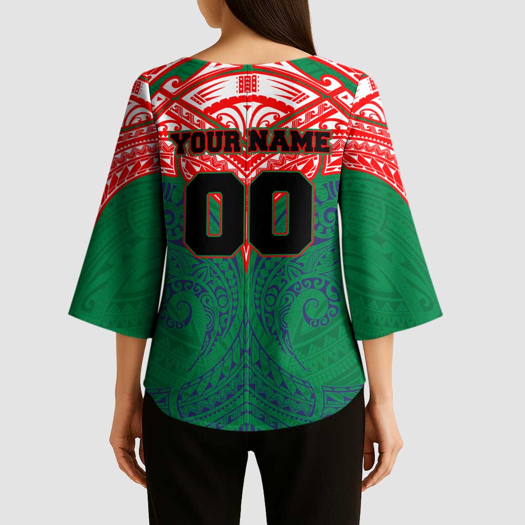 Personalized New Zealand Warriors Kimono Sleeve Blouse Polynesian Tribal Pattern Style