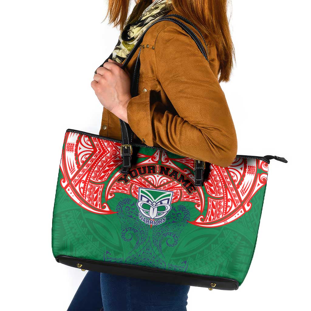 Personalized New Zealand Warriors Leather Tote Bag Polynesian Tribal Pattern Style