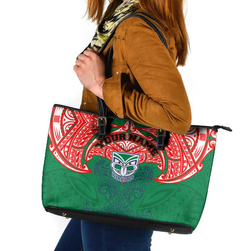 Personalized New Zealand Warriors Leather Tote Bag Polynesian Tribal Pattern Style