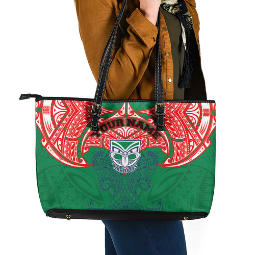 Personalized New Zealand Warriors Leather Tote Bag Polynesian Tribal Pattern Style