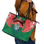 Personalized New Zealand Warriors Leather Tote Bag Polynesian Tribal Pattern Style