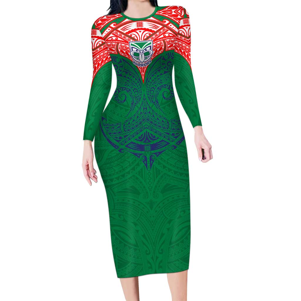 Personalized New Zealand Warriors Long Sleeve Bodycon Dress Polynesian Tribal Pattern Style