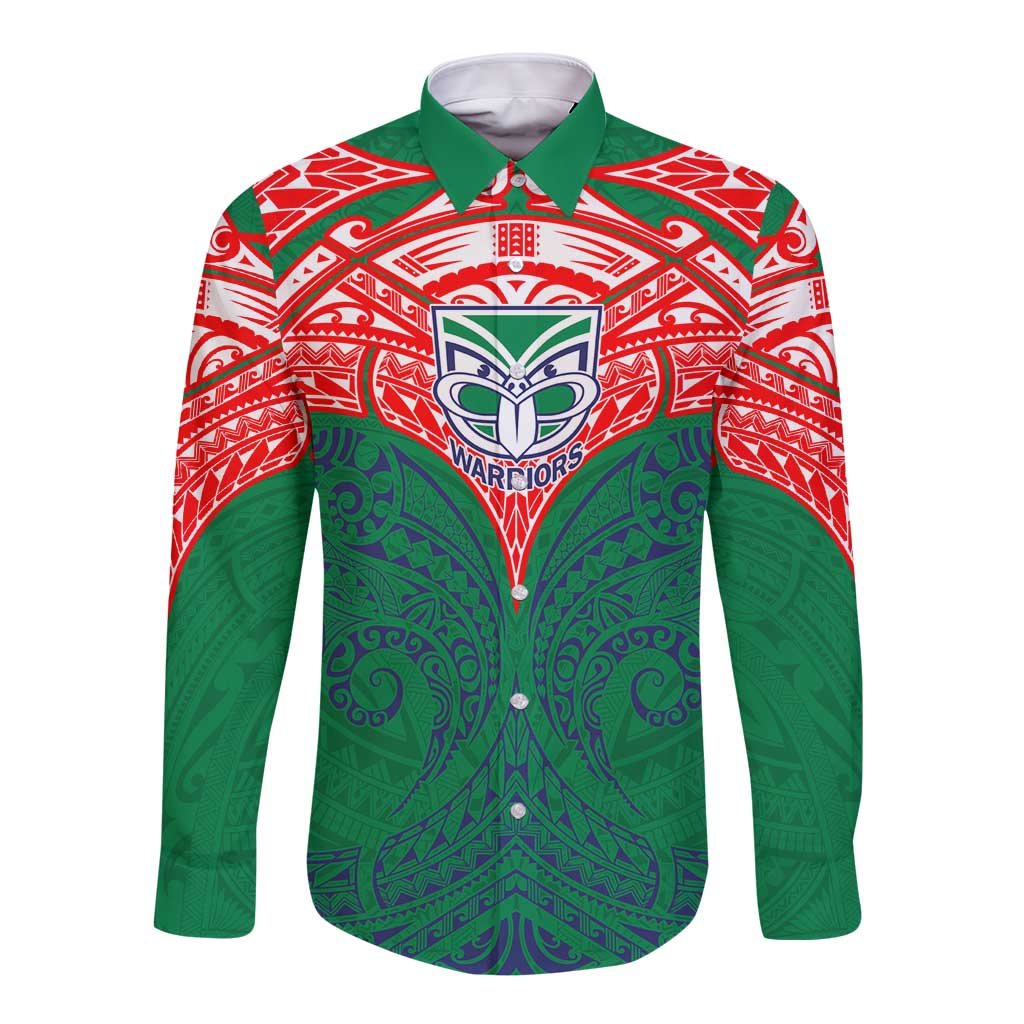 Personalized New Zealand Warriors Long Sleeve Button Shirt Polynesian Tribal Pattern Style
