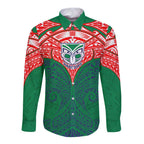 Personalized New Zealand Warriors Long Sleeve Button Shirt Polynesian Tribal Pattern Style