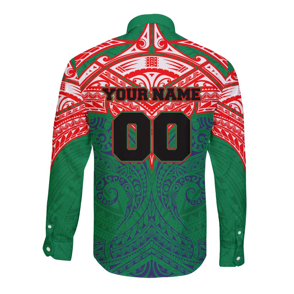 Personalized New Zealand Warriors Long Sleeve Button Shirt Polynesian Tribal Pattern Style