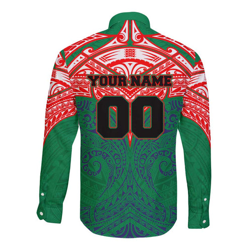 Personalized New Zealand Warriors Long Sleeve Button Shirt Polynesian Tribal Pattern Style
