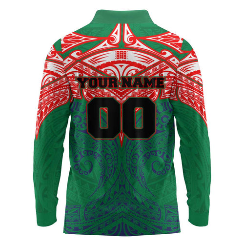 Personalized New Zealand Warriors Long Sleeve Polo Shirt Polynesian Tribal Pattern Style