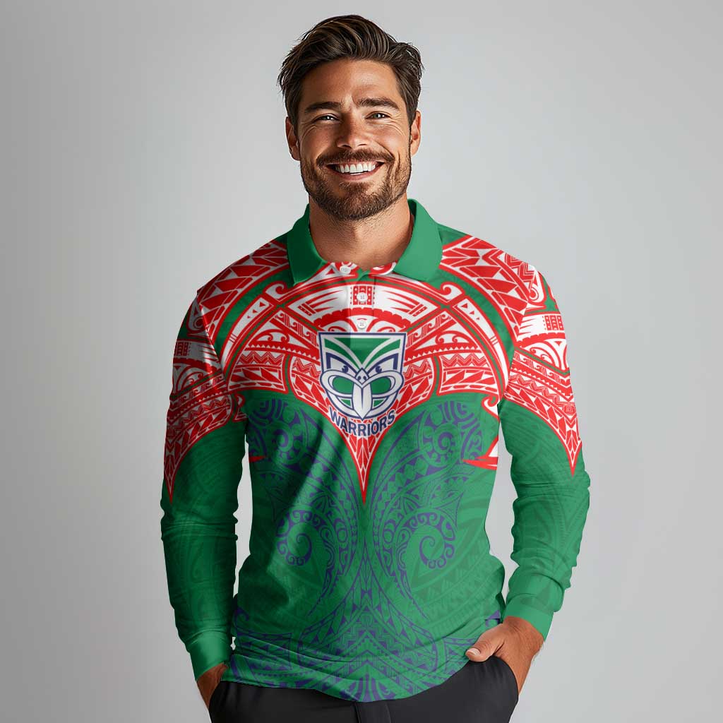 Personalized New Zealand Warriors Long Sleeve Polo Shirt Polynesian Tribal Pattern Style