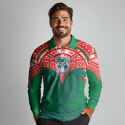 Personalized New Zealand Warriors Long Sleeve Polo Shirt Polynesian Tribal Pattern Style