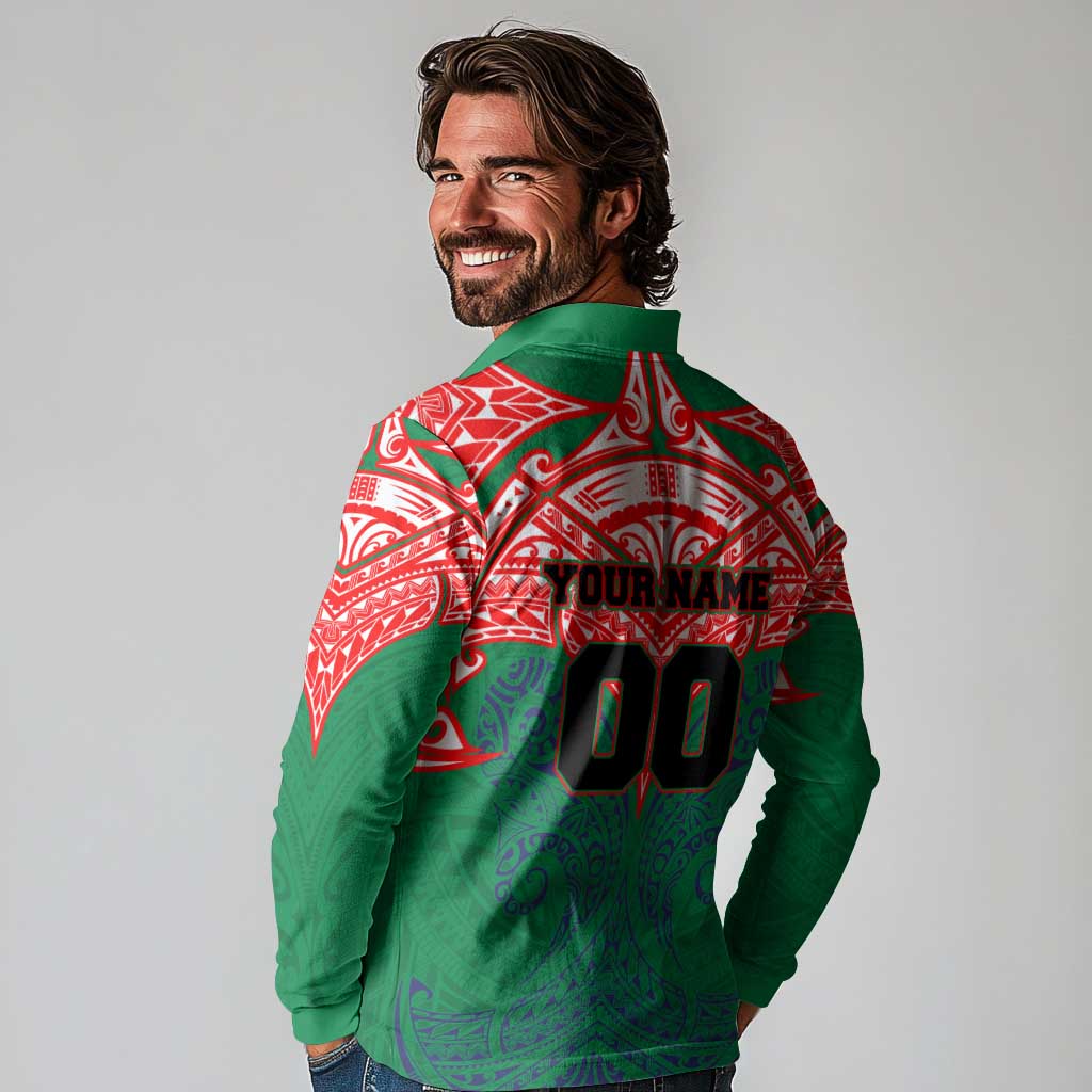 Personalized New Zealand Warriors Long Sleeve Polo Shirt Polynesian Tribal Pattern Style