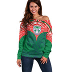 Personalized New Zealand Warriors Off Shoulder Sweater Polynesian Tribal Pattern Style