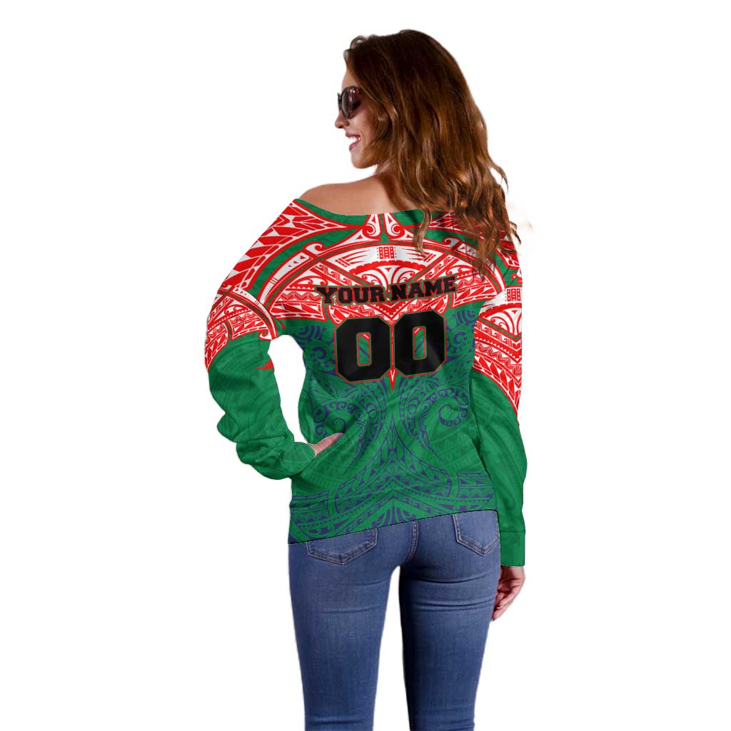 Personalized New Zealand Warriors Off Shoulder Sweater Polynesian Tribal Pattern Style