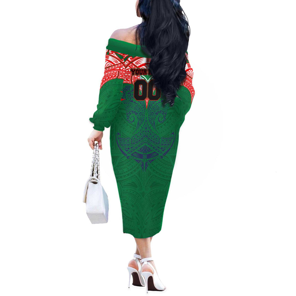 Personalized New Zealand Warriors Off The Shoulder Long Sleeve Dress Polynesian Tribal Pattern Style