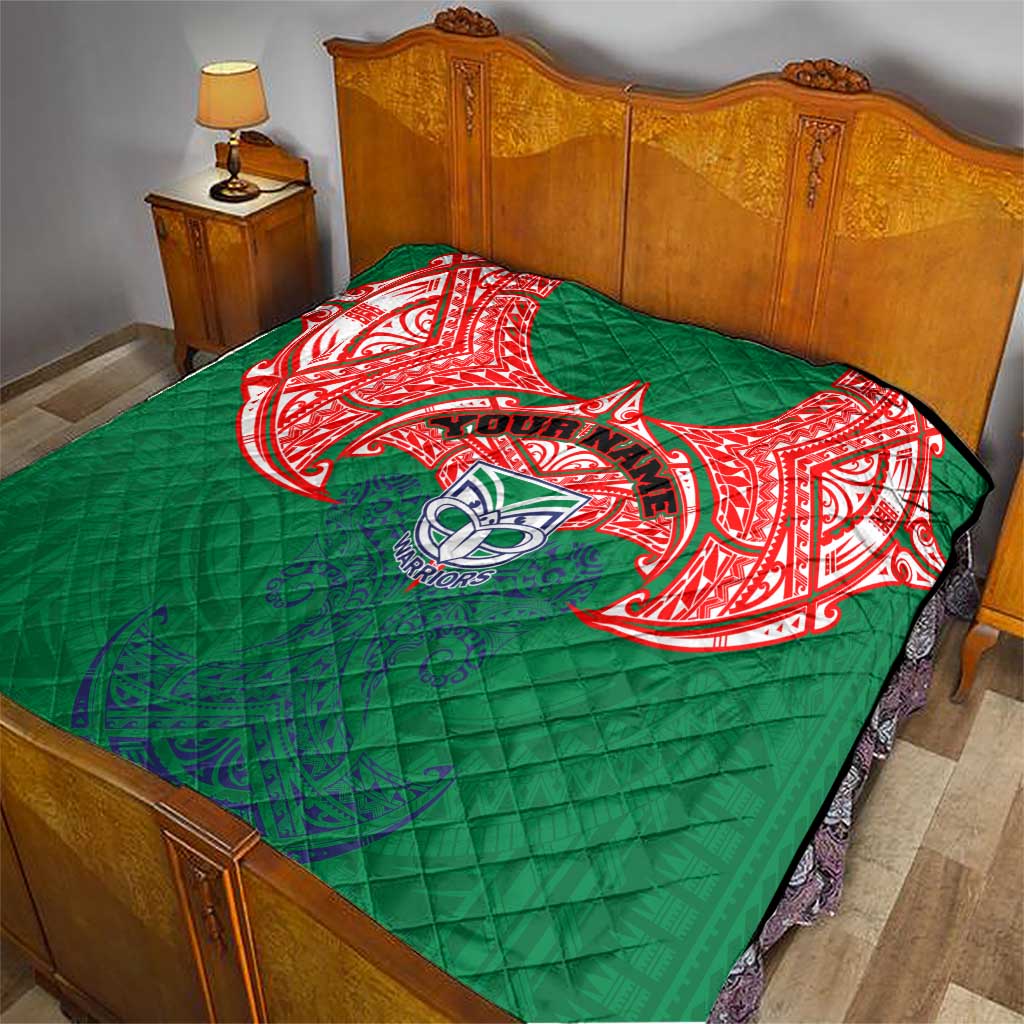 Personalized New Zealand Warriors Quilt Polynesian Tribal Pattern Style