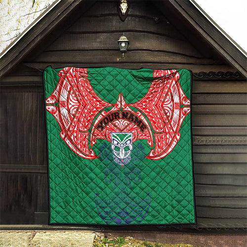 Personalized New Zealand Warriors Quilt Polynesian Tribal Pattern Style