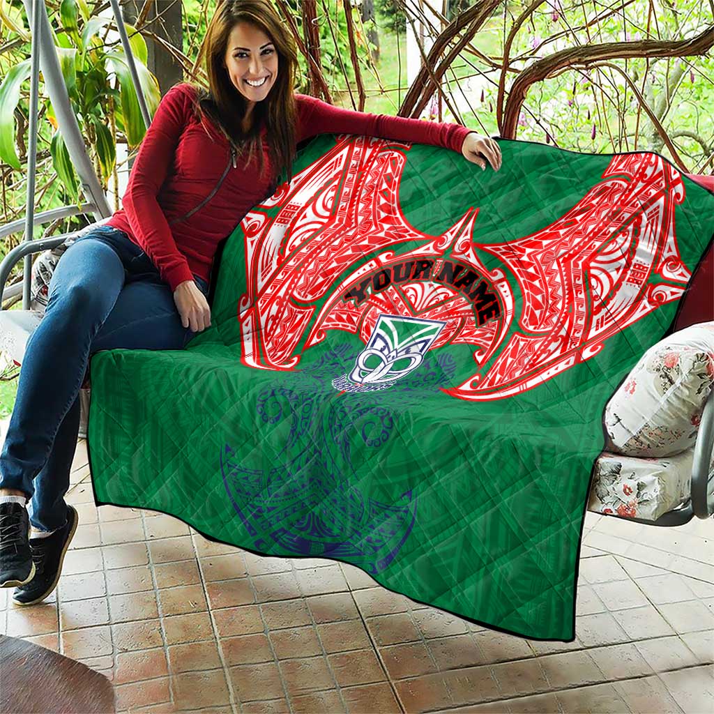 Personalized New Zealand Warriors Quilt Polynesian Tribal Pattern Style