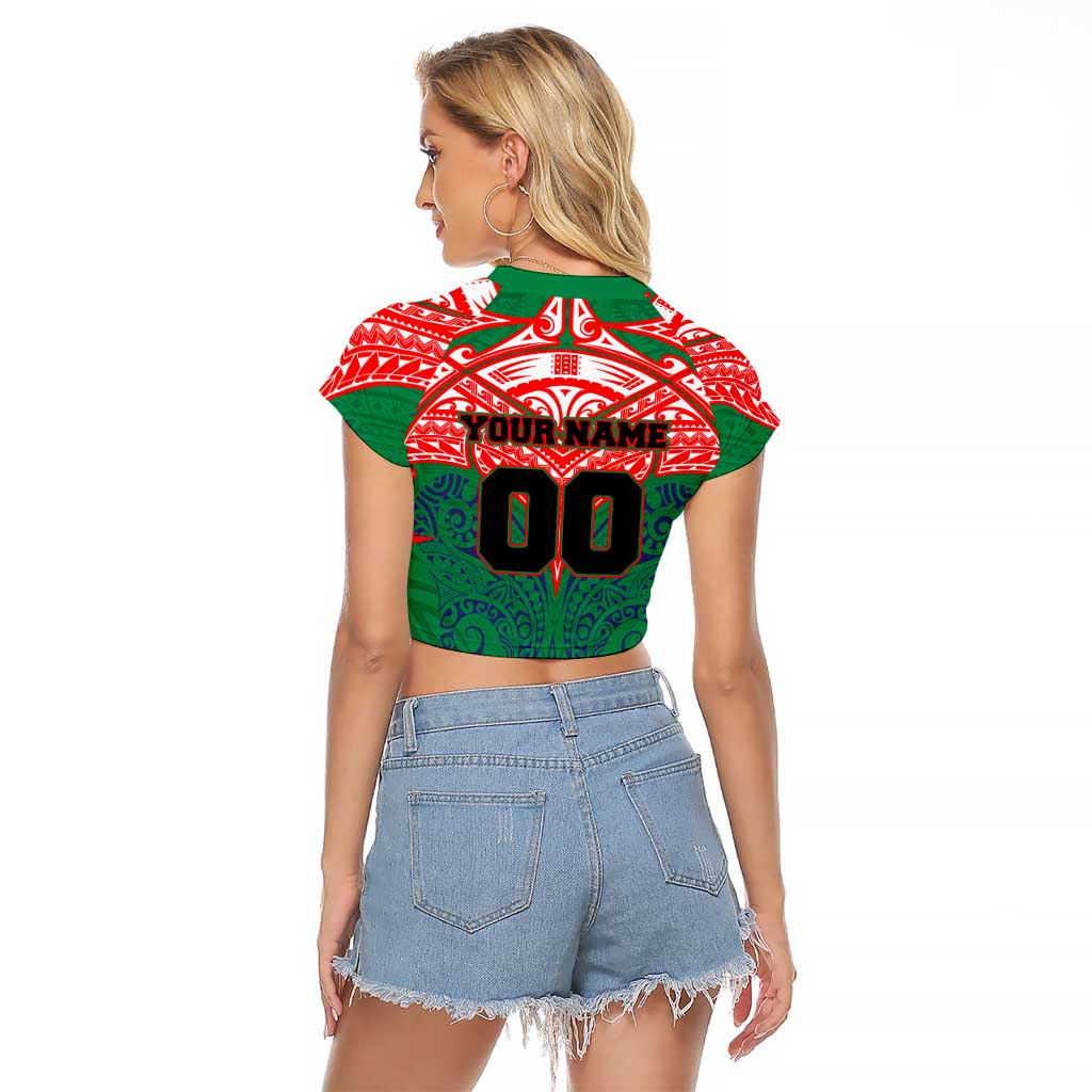 Personalized New Zealand Warriors Raglan Cropped T Shirt Polynesian Tribal Pattern Style