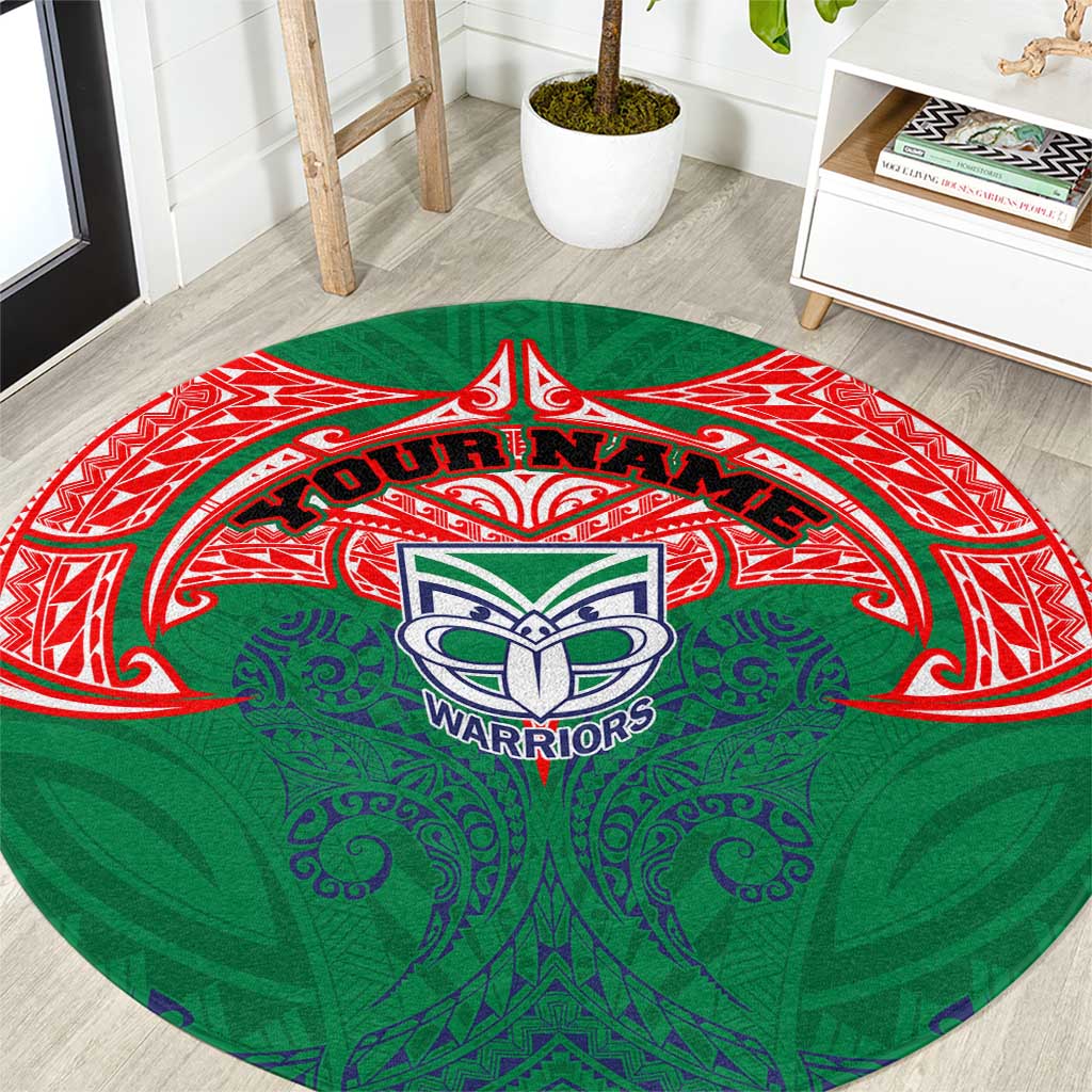 Personalized New Zealand Warriors Round Carpet Polynesian Tribal Pattern Style