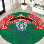 Personalized New Zealand Warriors Round Carpet Polynesian Tribal Pattern Style
