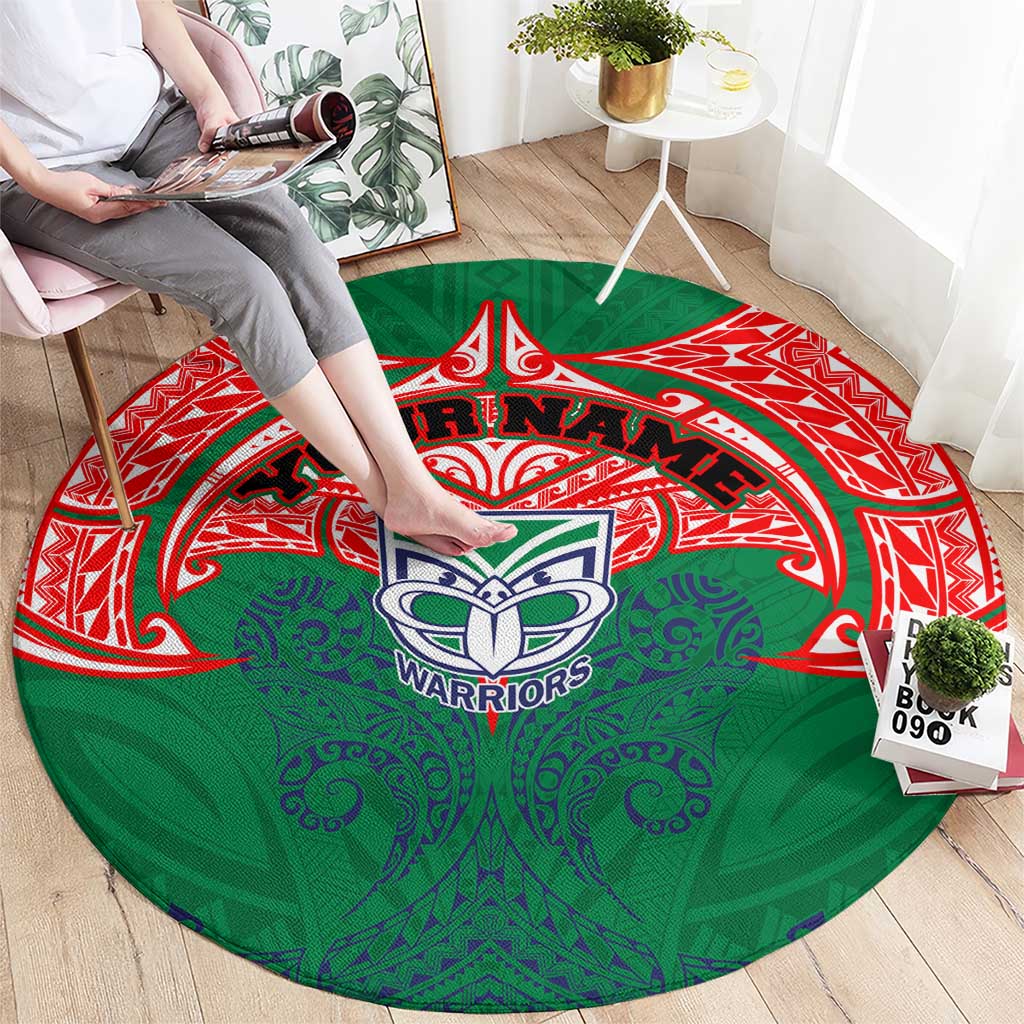 Personalized New Zealand Warriors Round Carpet Polynesian Tribal Pattern Style