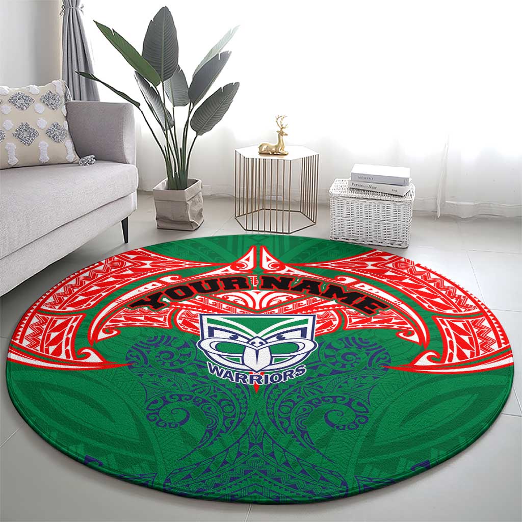 Personalized New Zealand Warriors Round Carpet Polynesian Tribal Pattern Style