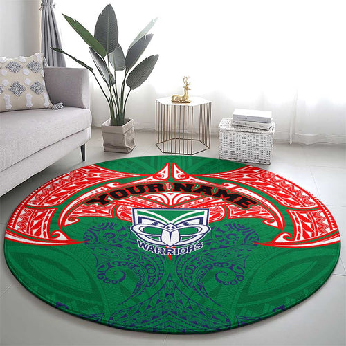 Personalized New Zealand Warriors Round Carpet Polynesian Tribal Pattern Style