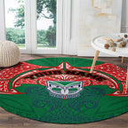 Personalized New Zealand Warriors Round Carpet Polynesian Tribal Pattern Style