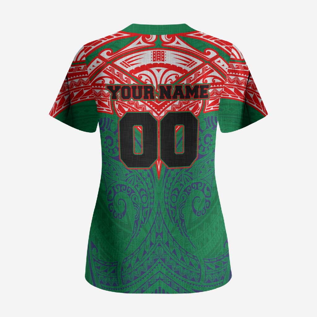 Personalized New Zealand Warriors Scrub Top Polynesian Tribal Pattern Style