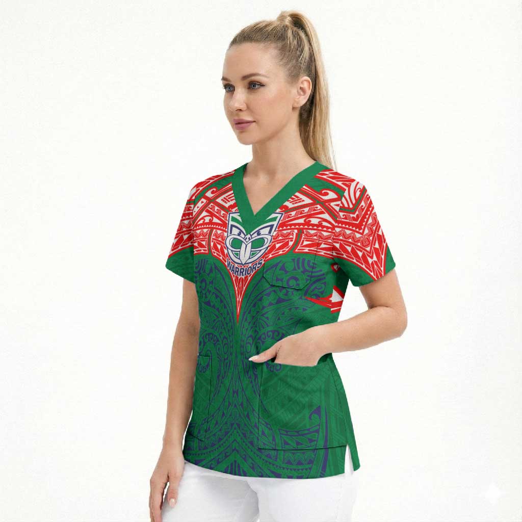 Personalized New Zealand Warriors Scrub Top Polynesian Tribal Pattern Style